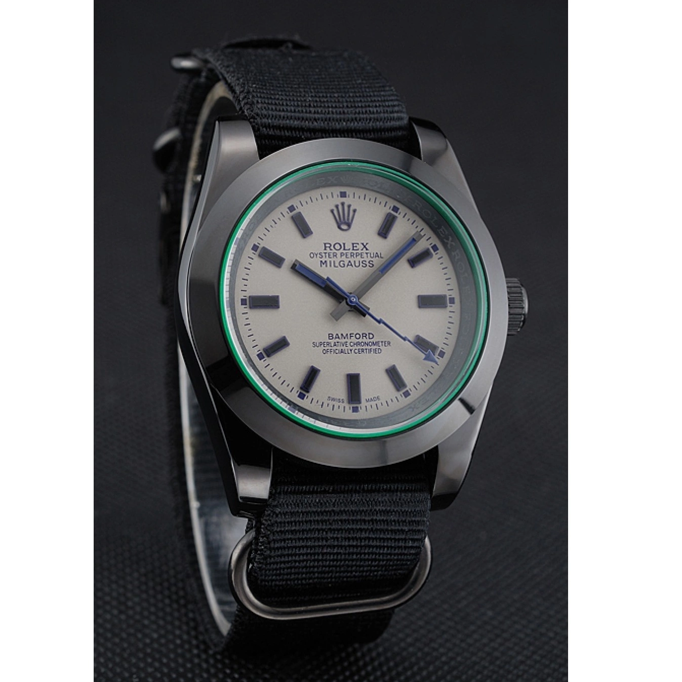 Aaa replica watch Black Strap Nylon Rolex 622000 Milgauss Bamford 0824